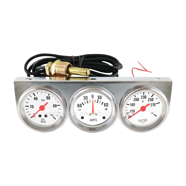 52mm Triple Gauge Kit with Oil Pressure Ammeter and Water Temperature Meters